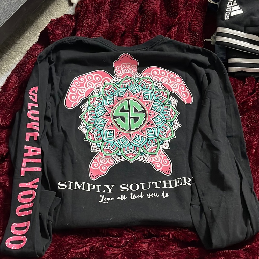 like new simply southern longsleeve tshirt pink/black size small
